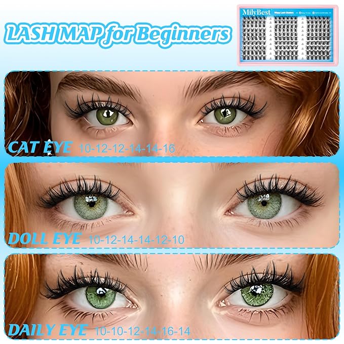 MilyBest Lash Clusters Kit Wispy Eyelash Clusters Lashes Natural DIY Lash Extension Kit 10-16mm Cluster Eyelash Extensions Kit 180pcs CC Curl Individual Lashes with Bond and Seal Tweezers