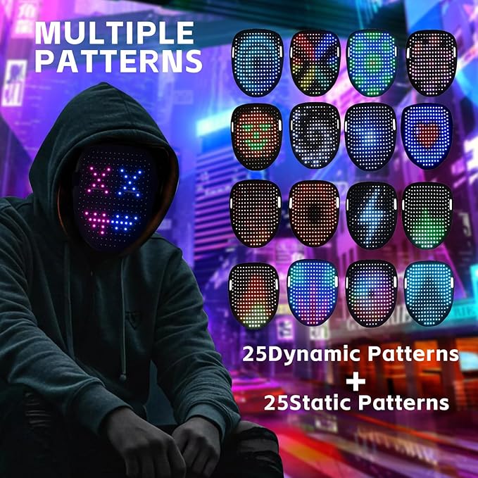 LED Mask with Gesture Control, Perfect for Party Cosplay Party, Masquerade Balls, Holiday Dress-Up, and Atmosphere Adjustment