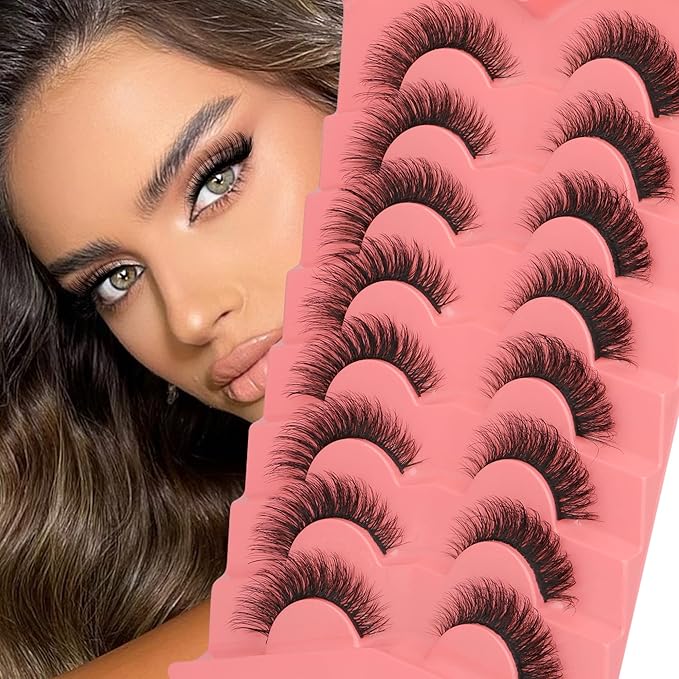False Eyelashes Natural Mink Lashes 15mm Wispy Curly Eyelashes 5D Fluttery Volume Cat Eye Fake Lashes Pack 8 Pairs by Yawamica