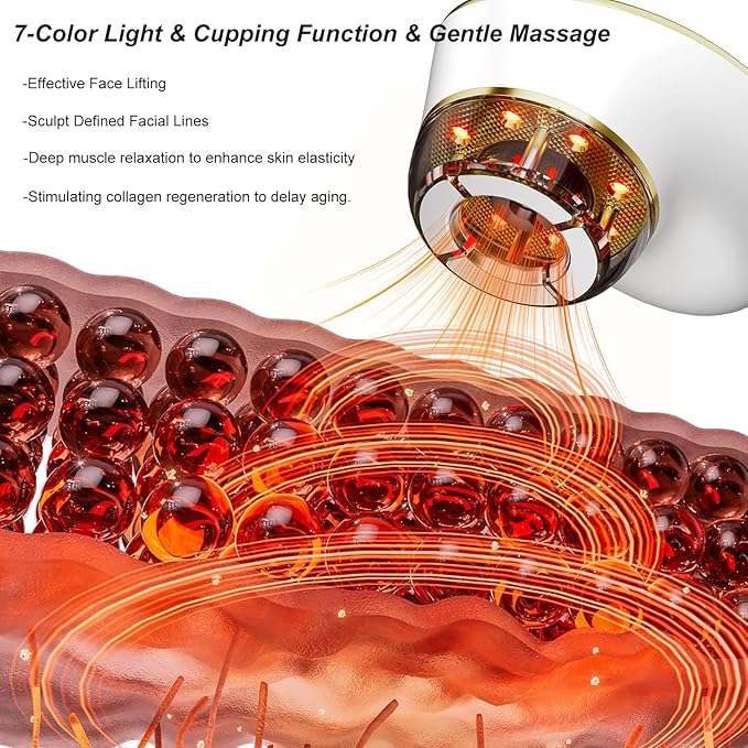 Red Light Therapy for Face,7 Color LED Lymphatic Drainage Massager Facial Cupping Suction for Skin Tightening, Face Lift Device