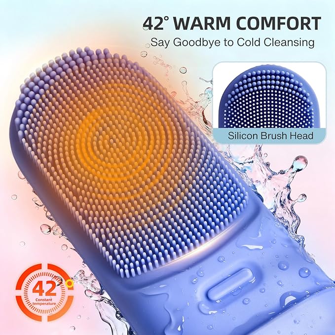 Face Scrubber with Heated,3 Modes Waterproof Rechargeable Portable Travel Size Makeup Remover Cleansing, Exfoliating and Massaging Facial Scrubber for Women & Men(Deep Ocean Key Blue)