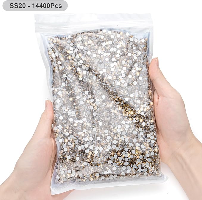 MEIBITE Flatback Rhinestones Bulk, 14400PCS Gold Shadow Rhinestones for Clothes DIY Decoration Crafts, Gold Shadow, SS20, 4.6-4.8mm