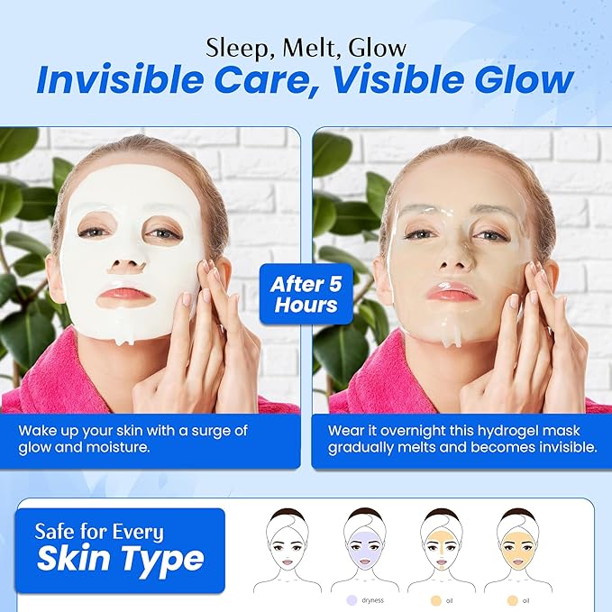 Melting Hydrogel Face Mask with Hyaluronic Acid – Deep Hydration & Pore Tightening, Glass Skin Look – Dermatologist Tested, Anti Aging Korean Skin Care, Vegan, Clean Beauty – Pack of 5