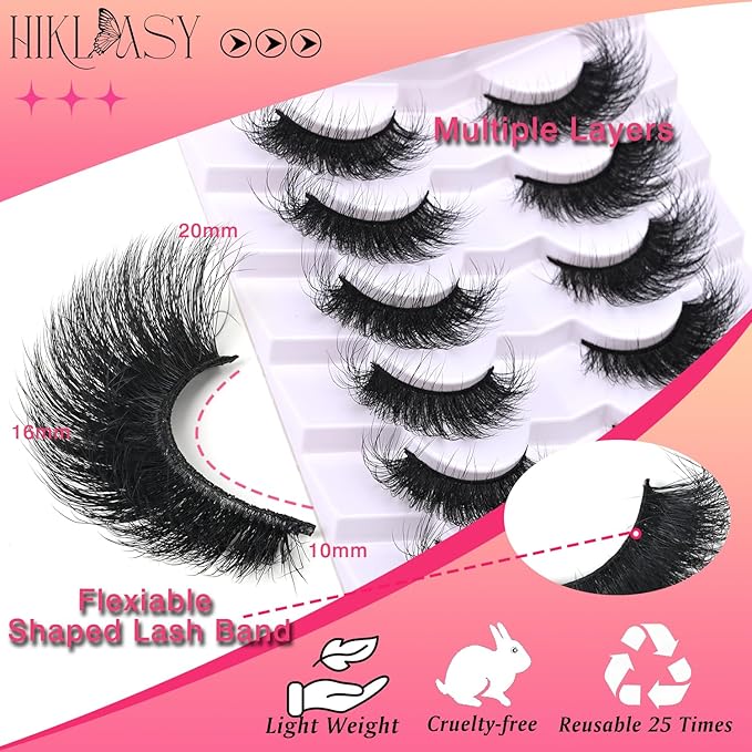 SinuVelve Extra Fluff 6D Volume Lashes 18mm D Curlve False Eyelashes Strips Light Weight Mink Wispy Cat Eye Lashes Flexible Band Reusable 15 Times By Hiklasy