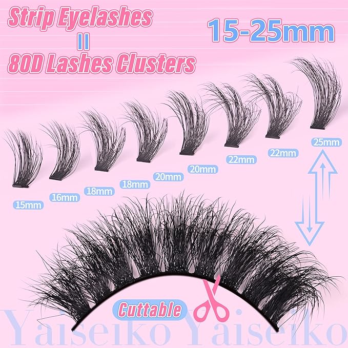 Thick Long Lashes False Eye Lashes Mega Look 5D Volume Dramatic 25mm Waterproof 80D Eyelash Clusters Soft Fake Eyelashes Pack by Yaiseiko（14 Pairs）