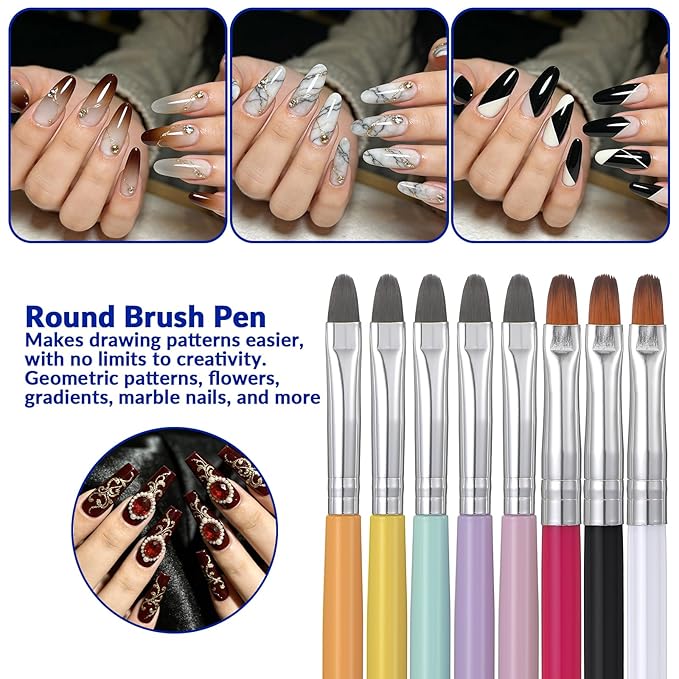 UV Gel Nail Brush, 8 PCS Poly Extension Gel Brush Nail Art Tips Builder Brushes Nails Painting Set French Tip Detail Remover Manicure Brushes Detail Nails Arts Brushs for Art Design