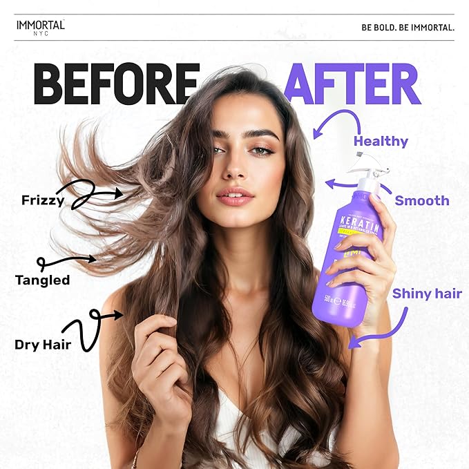 Immortal NYC Keratin, Leave-in Conditioner and Detangler Spray, 17 oz, For Colored and Damaged Hair