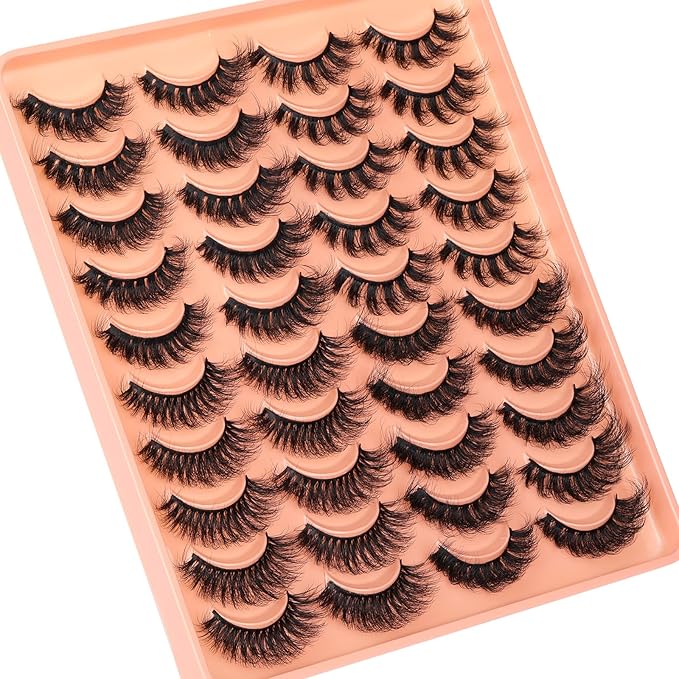 Yawamica Fluffy False Eyelashes Wispy Mink Lashes Pack 4 Styles Full Volume Mink Eyelashes Strip Fake Lashes 20 Pairs