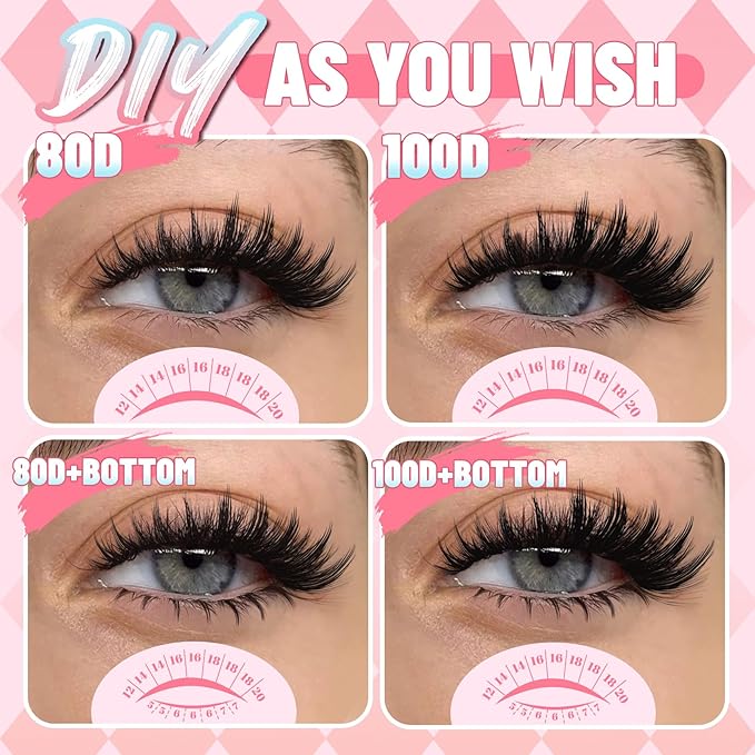 Fyonas Lash Clusters 80D+100D Manga Cluster Eyelashes 12-20mm Spiky Volume Individual Lashes with Natural Bottom Lashes DIY Fluffy Eyelash Extensions 233Pcs Fairy Lash Clusters (Mix03)