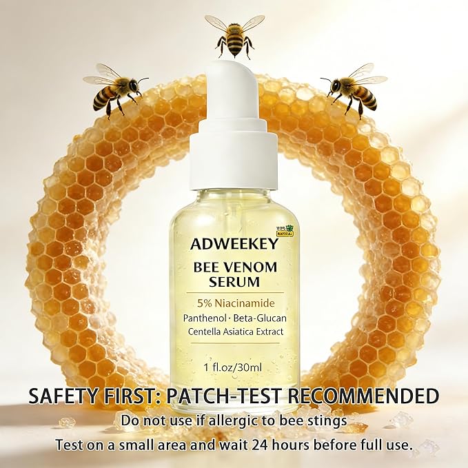 Bee Venom Serum for Face with 5% Niacinamide, Panthenol & Centella – Firming Hydrating Fragrance-Free Serum for Fine Lines, Sensitive Skin, 30 mL / 1.0 fl oz