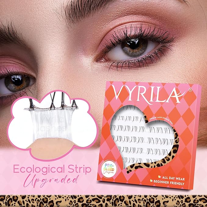 VYRILA Self Adhesive Bottom Lashes, Pre Glued No Glue Lower Lash Clusters, Ultra Thin Invisible Band, Natural Wispy Under Lash Extensions, Easy Apply for Beginners(PG-ZE94-6-7mm)