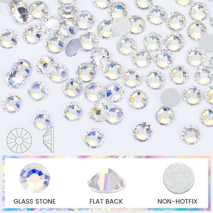 Moon Night Rhinestones Glass Rhinestone for Crafts Flatback Nail Gems and Rhinestones for Nails Art Makeup Bags Shoes Decoration DIY(SS6,1440pcs,Moon Night)