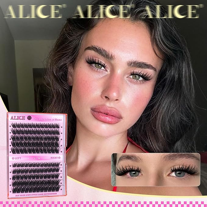 ALICE Lash Clusters Cat Eye Eyelash Clusters Cluster Eyelash Extensions Wispy Volume Lash Extensions Left & Right Thin Band 14-22mm Individual Lashes DIY at Home