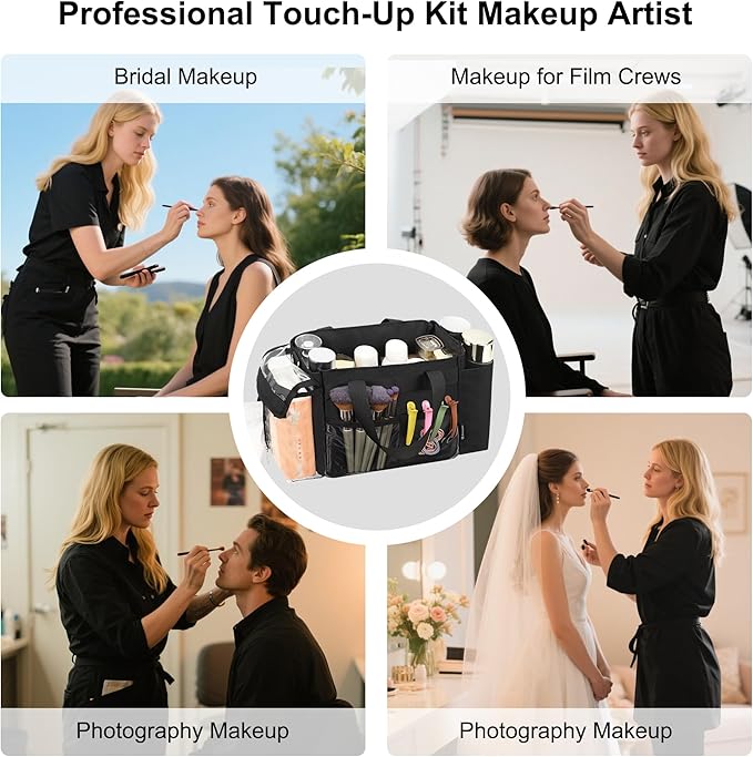 TANTO Small Makeup Bag, Professional Makeup Artist Bag Travel Cosmetic Bag Makeup Kit Bags with Adjustable Dividers Multi Pocket Cosmetic Storage Organizer for Beauty Pros (Black)