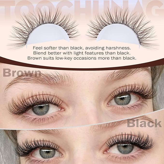 Natural Brown Lash Clusters Wispy Cluster Eyelash Extension C Curl Soft Individual Lashes Natural Look Venus Eyelash Clusters with Thin Band 10-16mm DIY Brown Lashes Extension by TOOCHUNAG