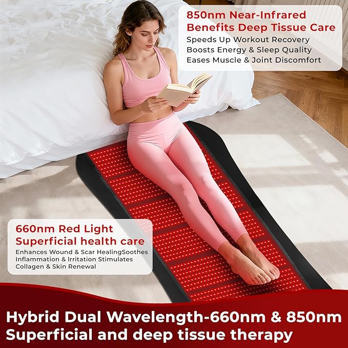 Red Light Therapy Mat for Body, 76.8''x 39.4'' Red Light Therapy Blanket, 1260pcs 2 in 1 LEDs (660nm & 850nm), Premium Leather, 3 Modes & Adjustable Timer