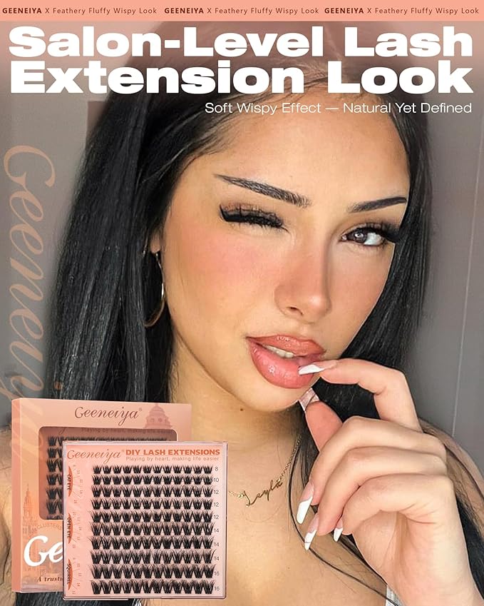 Geeneiya Fluffy Lash Clusters Wispy Eyelash Clusters, 8-16mm Natural Lashes Clusters, C Curl Cluster Eyelash Extensions, Natural Look Lash Extension for Beginners