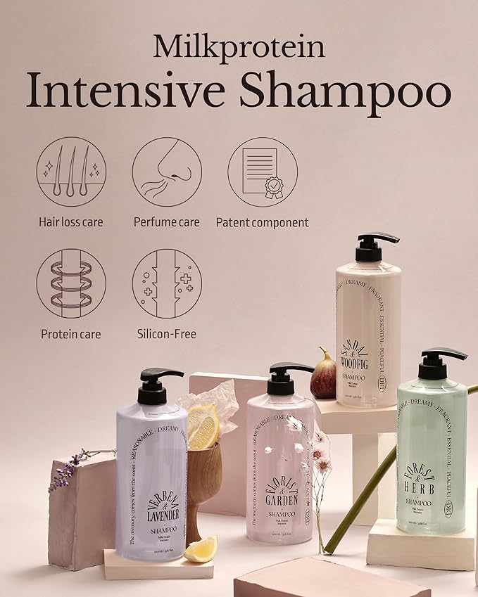 Milk Protein Intensive Shampoo - Korean Volumizing and Hair Loss Relief Perfume Shampoo for Damaged Hair - Refreshing & Sweet Floral Scent - pH5.5 Scalp Purifying, 16.9 fl.oz.