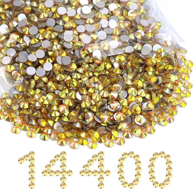 MEIBITE Flatback Rhinestones Bulk, 14400PCS Shiny Sunlight Rhinestones for Clothes DIY Decoration Crafts, Shiny Sunlight, SS10, 2.7-2.9mm