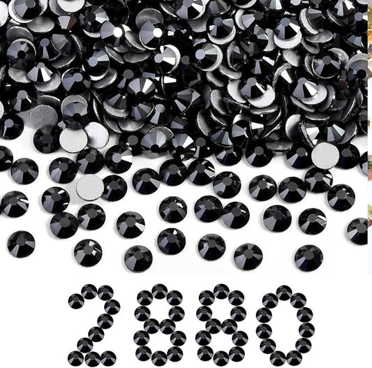 Beadsland Flatback Rhinestones Bulk, 2880pcs Black Rhinestones for Nails Crafts Clothes DIY Decoration, Black, SS34, 7.1-7.3mm