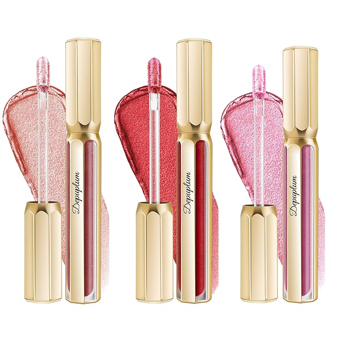Depuplum 3Pc Lipsticks Set for Women Metallic Lipstick Long Lasting Dark Red Pink Burgundy Lip Gloss, Metal Shine Lightweight Hydrating Full Coverage Lip Color, DP101/104/108