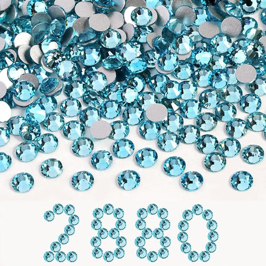 Beadsland Flatback Rhinestones Bulk, 2880pcs Rhinestones for Nails Crafts Clothes DIY Decoration, Aquamarine, SS30, 6.3-6.5mm