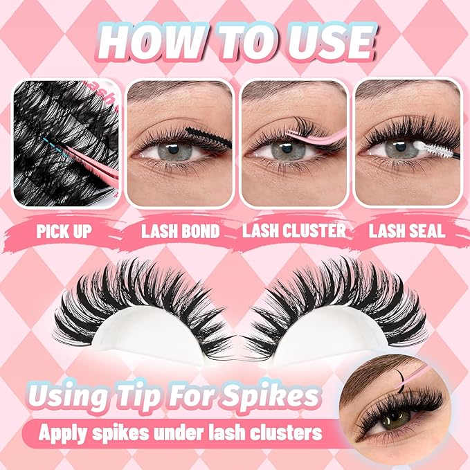 Fyonas Lash Clusters 100D+120D Fluffy Cluster Eyelashes Wispy Manga Individual Lashes 12-18mm with Spikes 13-19mm DIY Eyelash Extensions 220Pcs Volume Thick Cluster Lashes (Mix01)
