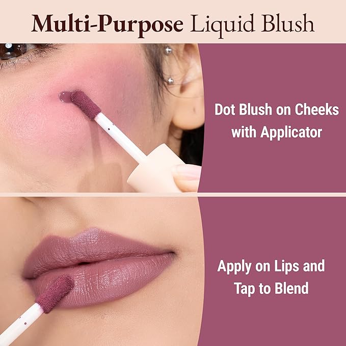 Exmiloo Liquid Blush for Cheeks, Lightweight Liquid Blush with Luminous Glow Sheer Finish, Blendable & Buildable Cool Toned Blush, Vegan & Cruelty-Free, Berry Glow