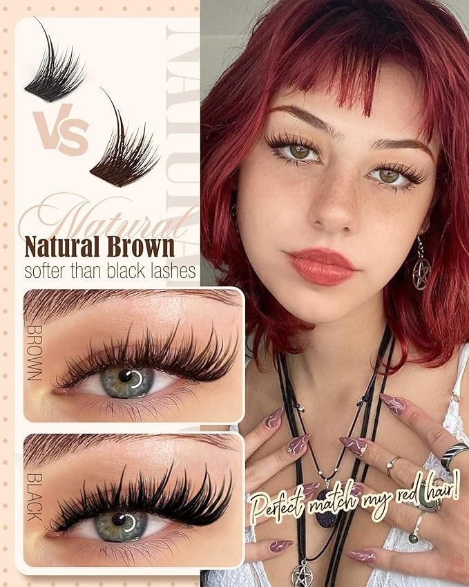 Brown Lash Clusters Pre-Mapped Eyelash Clusters Cat Eye Cluster Eyelash Extensions Fairy Wispy Cluster Lashes CC Curly Wet Look Individual Lashes Extensions 144Pcs 6-14MM Fox Eye Lashes Clusters