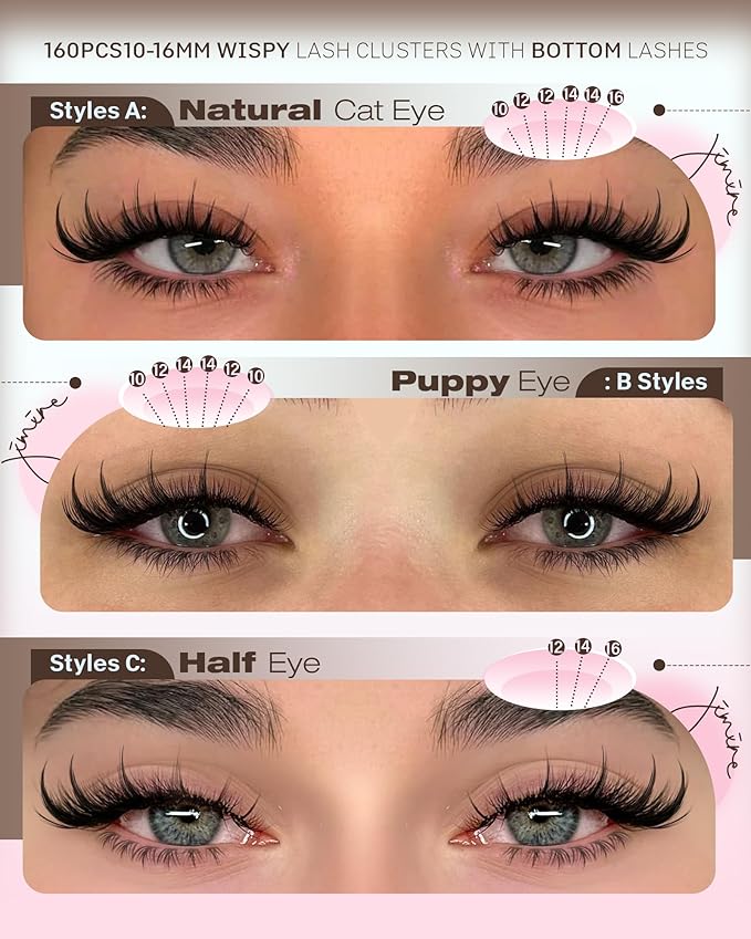 Manga Lash Clusters with Spikes Wispy Eyelash Clusters Invisible Band D Curly Cluster Eyelash Extensions 10-16MM Manga Lashes Extensions with Bottom Lashes Clusters Easy to Apply 160Pcs Pack