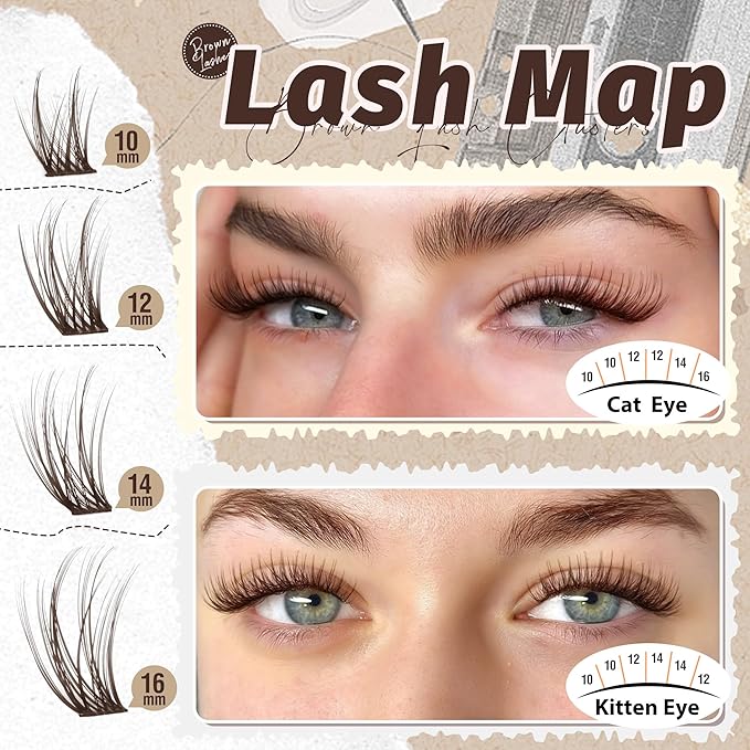 Mavphnee Brown Lash Clusters Wispy Cluster Eyelash Extensions Natural Cluster Lashes C-Curly Fairy Eyelash Clusters Dark Brown Individual Lashes Travel Pack DIY Anytime Anywhere (126Pcs, 10-16MM)