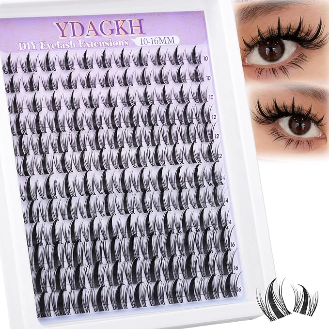Manga Lash Clusters Natural Spiky Lash Extension Invisible Band Spikes Anime Eyelash Clusters 10-16mm DIY Wispy Individuals Lashes 132Pcs Fairy Eyelash Extension Clear Band