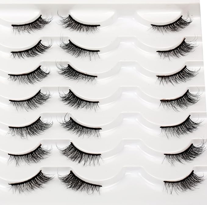 Pooplunch Half False Eyelashes Wispy Cat Eye Look Natural Volume Short Accent Lashes Faux Mink Fake Eyelashes Strips 14 Pairs Pack, Black