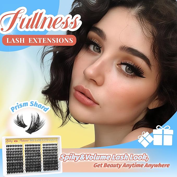Fyonas Manga Lash Clusters Spiky Anime Cluster Eyelash Extensions with Spikes 300Pcs D Curl Thick Volume Eyelash Clusters 10-16mm DIY Fairy Wispy Individual Lashes (Prism Shard)
