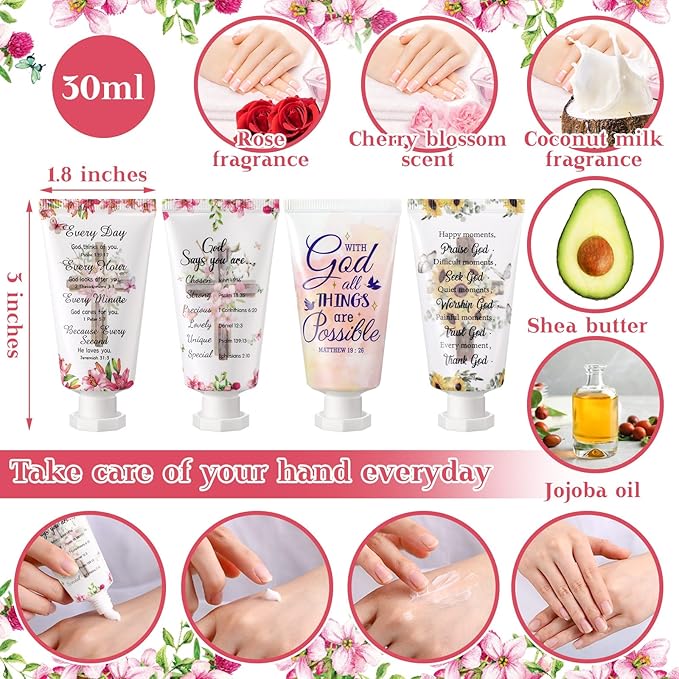 48 Pcs Christian Hand Cream Bulk Gifts for Women Bible Verse Mini Hand Lotion Scripture Travel Lotion for Dry Cracked Christian Religious Gifts Bulk for Mom Women Teacher Wedding Favors (Cross Style)