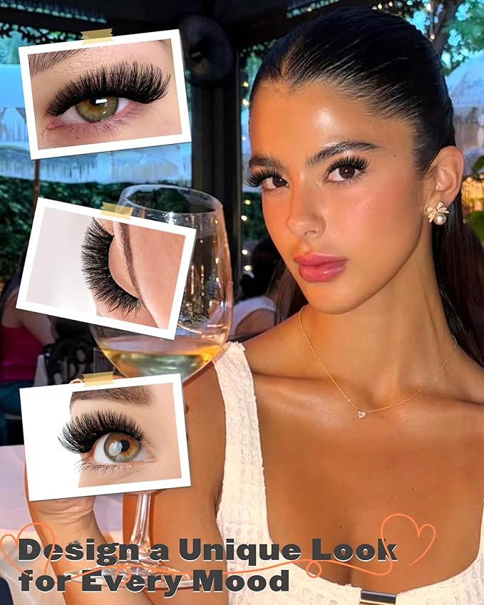 Boahankuke False Eyelashes Mink Lashes Full 18MM Cat Eye Lashes D Curvature Wispy Fake Lashes 8D Natural Strip Lashes Volume Lightweight Lashes Pack with Soft Cotton Band,7 Pairs