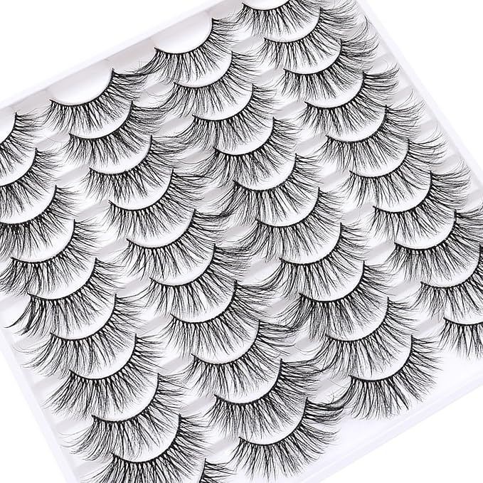 False Eyelashes 20 Pairs Wispy Lashes Faux Mink Lashes 14mm 3D Fluffy Cat Eye Lashes （style 20-065)