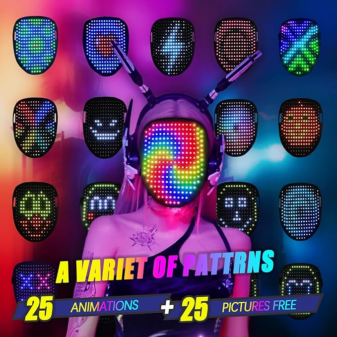 Ompusos LED Mask Light Up Mask with Gesture Sensing, Cool Costume Mask Teen Boys Gifts for Halloween Christmas Birthday