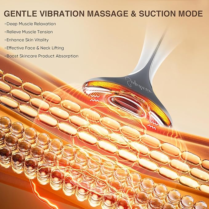 3-in-1 for Aurora Red Light for Face & Neck Beauty Massager, with Suction, Vibration, Heat, 3 Light Therapies for Skin Glow, Face Lift, Neck Firm, White