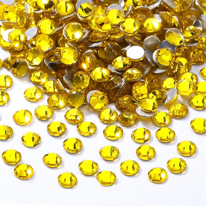 Meibite Yellow Flatback Rhinestones, Glass Rhinestones for Nail Art and Craft, Glue Fix, Loose Crystal Gemstones(Yellow, SS10, 2880pcs, 2.7-2.8mm)