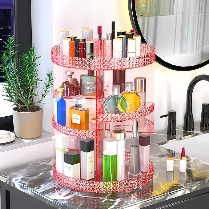 Awenia Makeup Organizer 360-Degree Rotating, Adjustable Makeup Storage, 7 Layers Large Capacity Cosmetic Storage Unit, Fits Different Types of Cosmetics and Accessories, Plus Size with Makeup Bag
