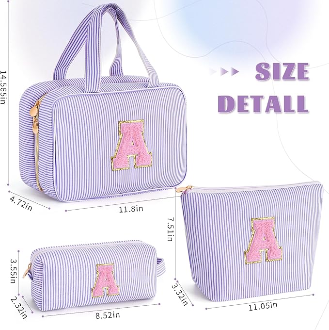 Initial Toiletry Bag Travel Makeup Bag | Teen Girl Gifts Trendy Stuff | Gifts for 3 4 5 6 7 8 9 10 11 12 13 Year Old Girls | Christmas Gifts for Teen Girls Stocking Stuffers - Lavender A