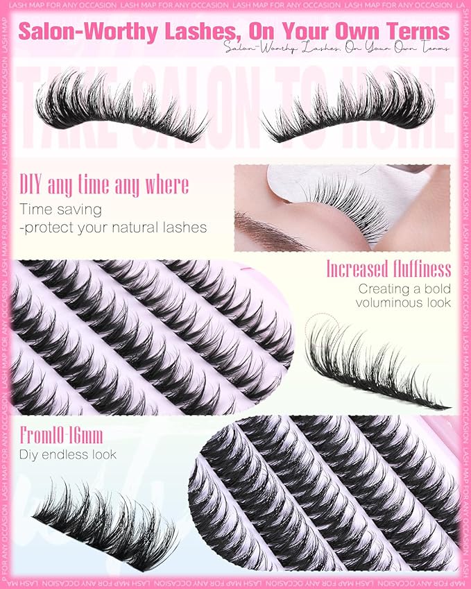 Wtvane Wispy Lash Clusters Fluffy Eyelash Cluster Natural 10-16MM Clusters Eyelash Extensions 200Pcs Fairy Lashes Clusters CD Curl Individual Lashes Cluster with Thin Band Natural Fluffy Look