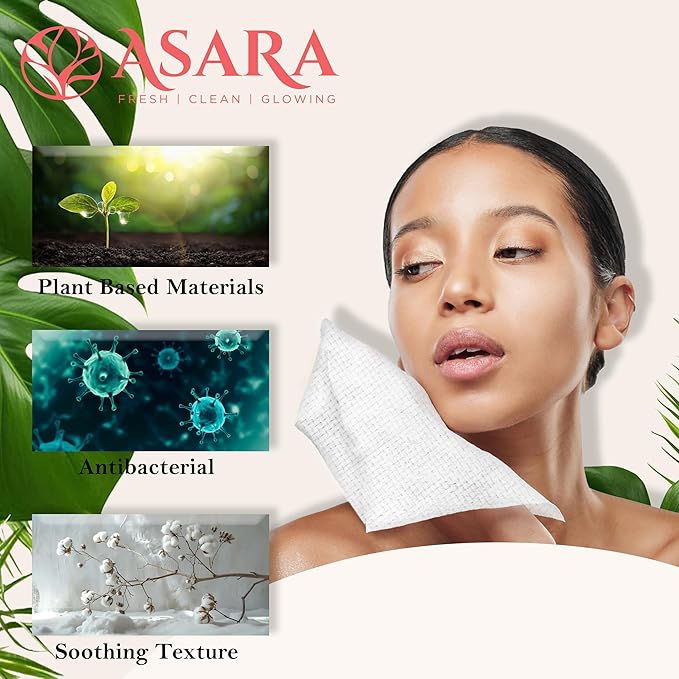 Clean Face Towels Disposable XL Facial Wipes | Add Water As a Makeup Remover | Sensitive Skin Face Towels | Organic Vegan Biodegradable - Clean Daily Towelettes (50 Count) | by Asara
