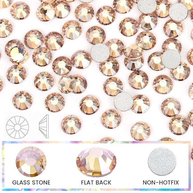 Novani Crystal Rhinestones, Flatback Loose Gemstones 1440pcs Glass Rhinestones for Clothes Shoes Crafts Makeup Nail Art and DIY Decorations(SS16, Golden Shadow)