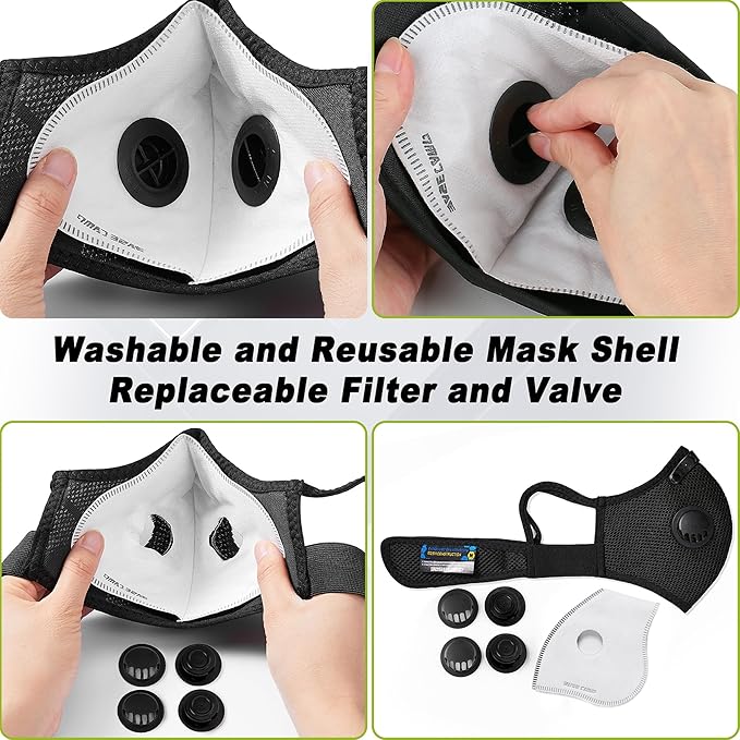 BASE CAMP Upgrade M Plus Dust Mask, Breathable Reusable Dust Face Mask with 6 Activated Carbon Filters, Air Filtration Mask for Smoke Dust Grinding Sanding Sawing Sweeping (2 Silver)