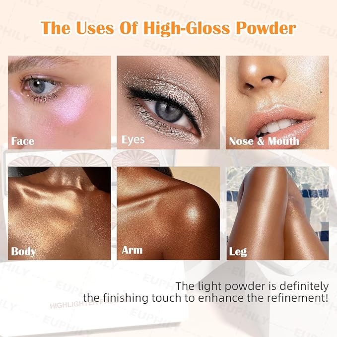 3 Colors Highlighter Makeup Palette, Face Highlight Makeup Contour Powder, Waterproof Long Lasting Glitter Face Illuminator Highlighter for Women, 02 Sunset Radiance Trio