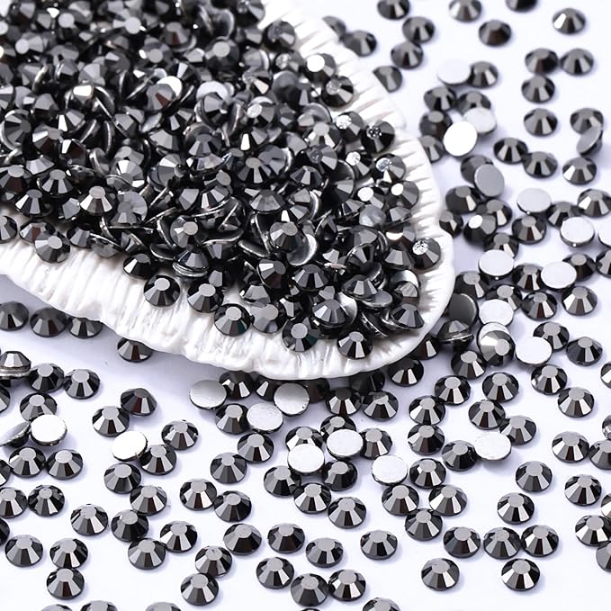 Meibite Black Hematite Flatback Rhinestones, Glass Rhinestones for Nail Art and Craft, Glue Fix, Loose Crystal Gemstones(Black Hematite, SS4, 1440pcs, 1.5-1.7mm)
