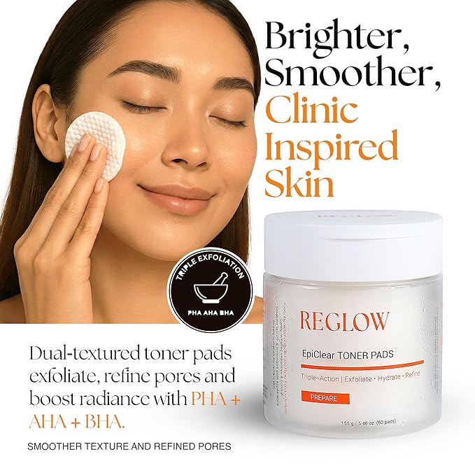 ReGlow EpiClear Toner Pads – Exfoliating Facial Pads with PHA, AHA, BHA & Niacinamide – Pore Refining, Hydrating & Resurfacing Daily Peel – Clinic-Inspired Skincare for Smooth Texture