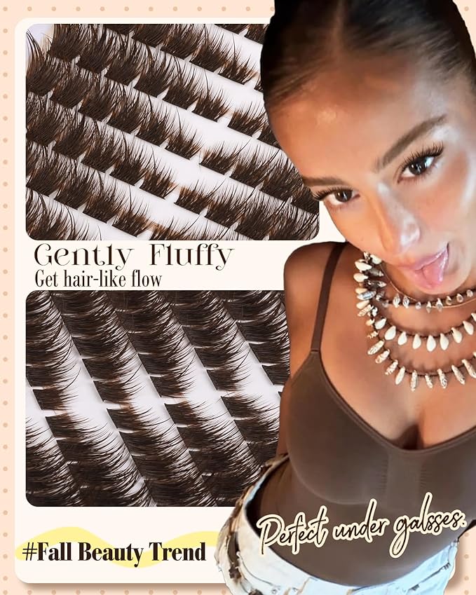 Brown Lash Clusters Pre-Mapped Eyelash Clusters Cat Eye Cluster Eyelash Extensions Fairy Wispy Cluster Lashes CC Curly Wet Look Individual Lashes Extensions 144Pcs 6-14MM Fox Eye Lashes Clusters
